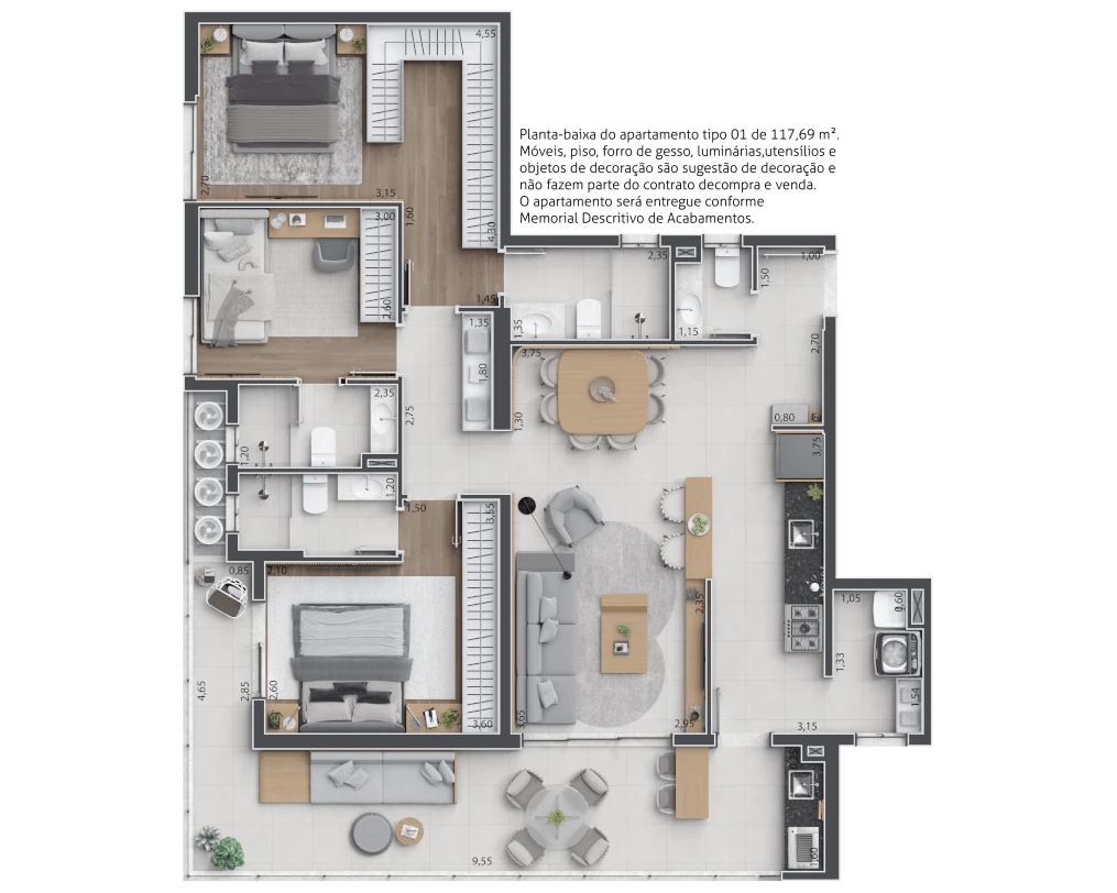 Perspectiva Quarto Apto Tipo 1