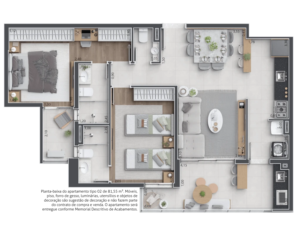 Perspectiva Quarto Apto Tipo 2