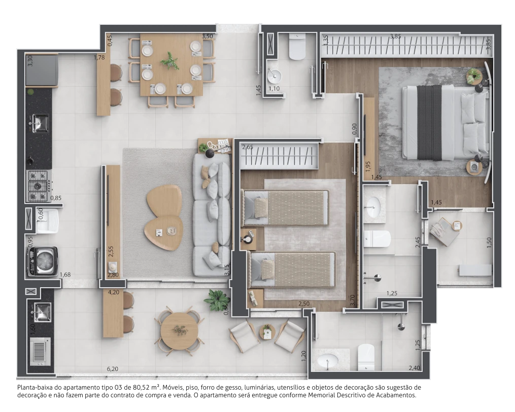 Perspectiva Quarto Apto Tipo 3